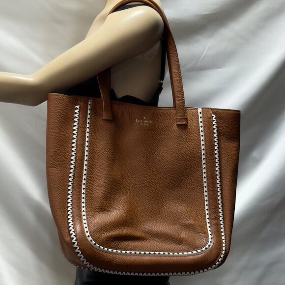 KATE SPADE New York Sheffield Dorma Brown Leather Tote White/Black Trim Detail - Picture 15 of 15